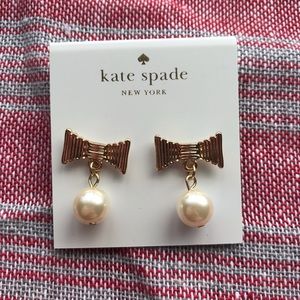 Kate Spade Gold Bow Pearl Dangle Earrings